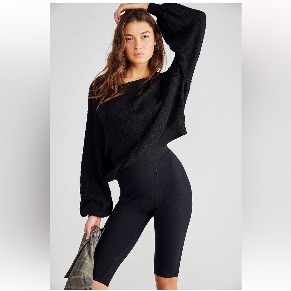 Free People Found My Friend Pullover Black Sz Small Cotton Blend Sweatshirt